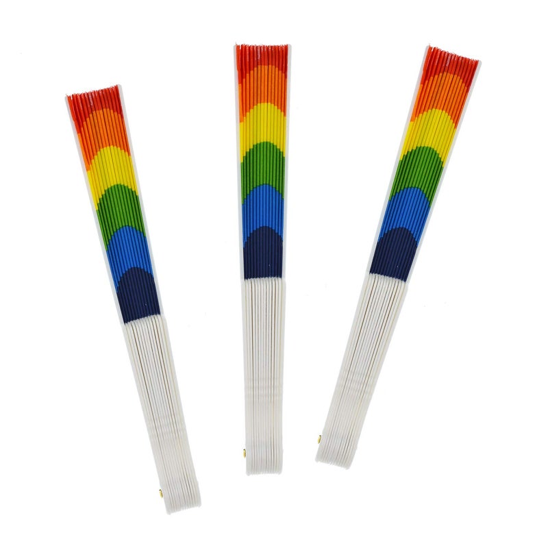 TKMOS 12 Pack Rainbow Folding Fans Colorful Hand Held Fan, Rainbow Party Decoration Hand Folding Fans for Women/Men - Image 2